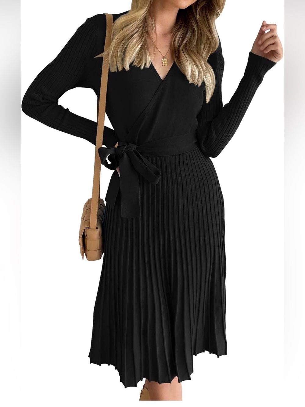Black Long Sleeve Wrap Dress